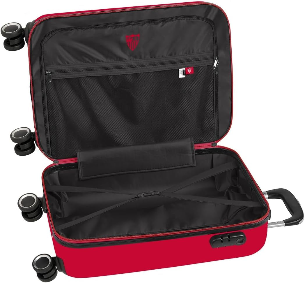Sevilla FC - Trolley De Cabina 20 Pulgadas, Maleta Con Ruedas, Candado De Seguridad, Maleta Ligera, 34.5X20X55 Cm